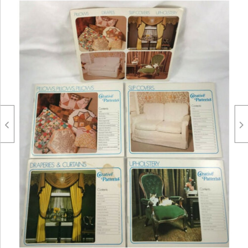 4 Creative Patterns Vtg Craft Books: Pillows, Drapes, Slipcovers, Upholstery